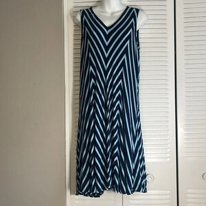 Chelsea & Theodore Teal Striped Sleeveless Tank Dress Women's Size Large